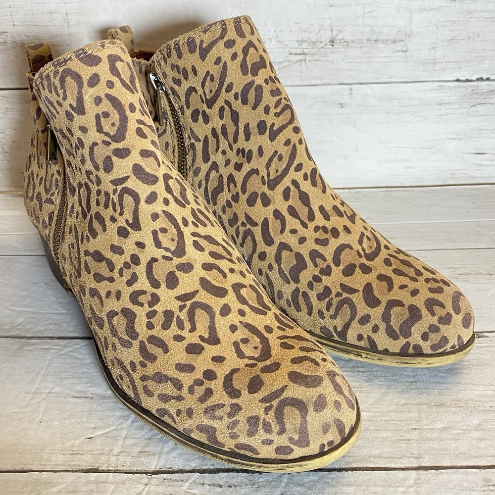 Lucky Brand Basel Boots Womens 9.5 M Leopard Leather Double Zip Ankle‎ Booties